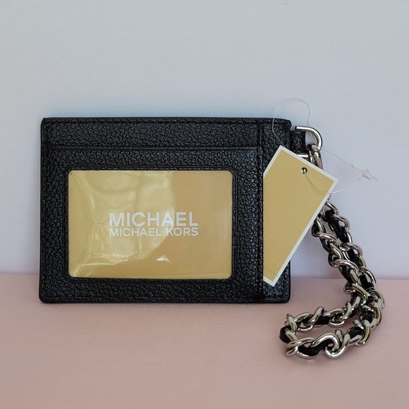MICHAEL KORS Jet Set Small ID Pebbled Leather Chain Card Holder Case-Black🎈$69 - Picture 9 of 16